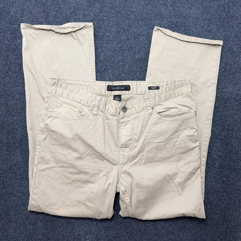 Calvin Klein Jeans Mens 34x30 Light Wash Beige Denim Straight Regular Stretch